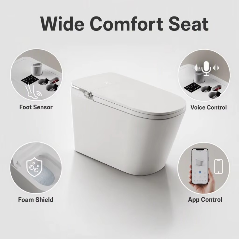 مرحاض ذكي أبيض بوعاء مربع مثبت - مراجعة Smart Home Hotel وسعره